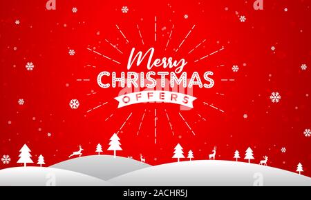 Merry Christmas Offers Banner, Logo Design, Sticker, Concept, Card, Template, Icon, Poster, Unit, Label, Web Header, Mnemonic. Stock Vector