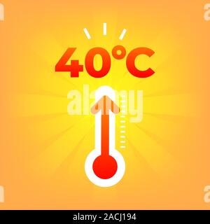 Heat thermometer 40 degrees celsius. Summer weather. Stock Vector