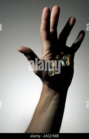 Mechanical human hand, conceptual image. Stock Photo