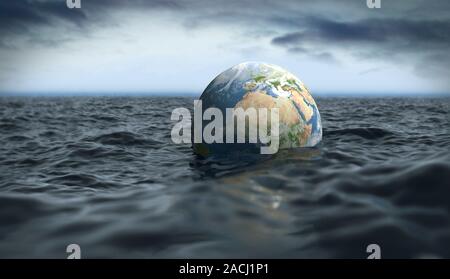 Drowning Earth, conceptual image. This image represents the threats posed by global warming and climate change, such as increased flooding and a rise Stock Photo