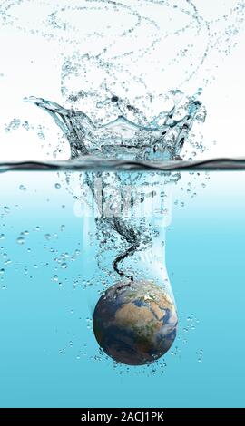 Drowning Earth, conceptual image. This image represents the threats posed by global warming and climate change, such as increased flooding and a rise Stock Photo