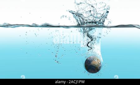 Drowning Earth, conceptual image. This image represents the threats posed by global warming and climate change, such as increased flooding and a rise Stock Photo