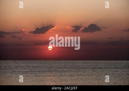 See night landscape with moonlight path on the water.Sunset. Background. Stock Photo