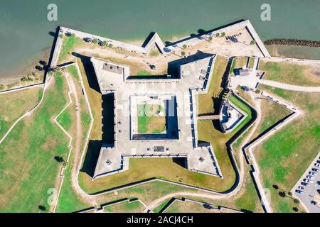 Aerial Top to Bottom Castillo de San Marcos in Saint Augustine, Florida Stock Photo