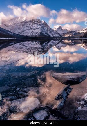 Sunrise Canadian Rockies with pink skies, risk of an avalanche, Banff National Park, Alberta, Canada. Stock Photo