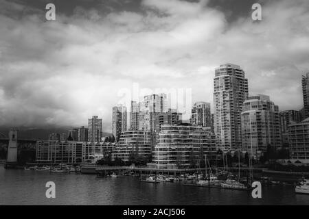 View of City of Vancouver, Black and White Seascape Stock Photo
