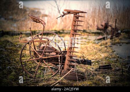 Old horse mower machine. Stock Photo