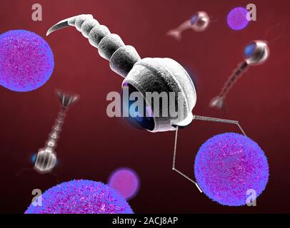 Medical nanorobots. Computer artwork of nanorobots in a human body targeting cells. One of the aims of nanotechnology is to develop microscopically sm Stock Photo