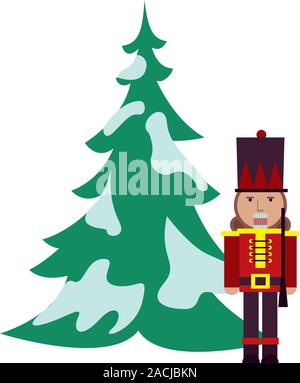 tree pine with snow and nutcracker Stock Vector