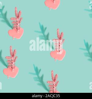 Modern christmas seamless texture with painted christmas tree and shadow. Pastel color pattern. Stock Photo