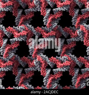 DNA crystal lattice. Computer model showing the crystal structure of a DNA (deoxyribonucleic acid) lattice. The lattice is built of small 3D triangula Stock Photo