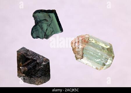 Alexandrite crystals. Alexandrite is a variety of the mineral chrysoberyl, an aluminate of beryllium. Unlike normal chrysoberyl, alexandrite has the p Stock Photo