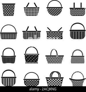 Wicker basket icons set. Simple set of wicker basket vector icons for web design on white background Stock Vector