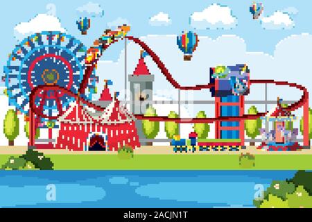 Amusement park scene with many rides Stock Vector Image & Art - Alamy