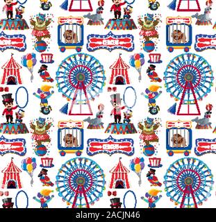 Seamless background design with circus animals illustration Stock Vector