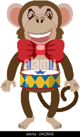 Single character of monkey and drum on white background illustration Stock Vector