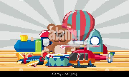 Many toys on wooden floor illustration Stock Vector Image & Art - Alamy