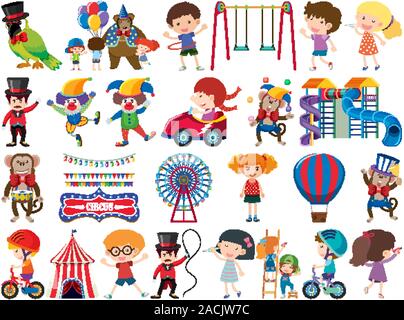Large set of isolated objects of kids and circus illustration Stock ...