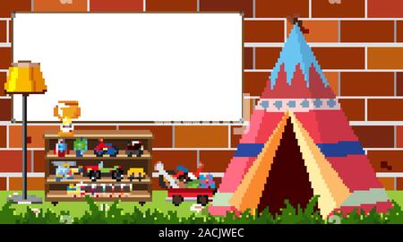 Background with toys and whiteboard on the wall illustration Stock Vector