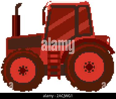Single picture of red tractor on white background illustration Stock Vector