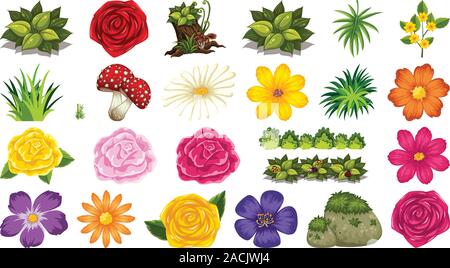 Set of isolated objects theme - flowers illustration Stock Vector