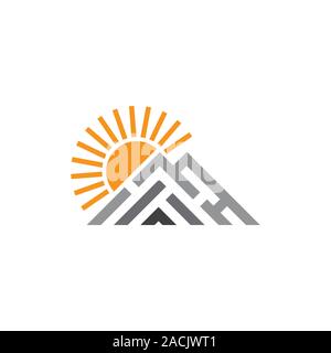 colorful mountain sun simple triangle stripes geometric logo vector Stock Vector