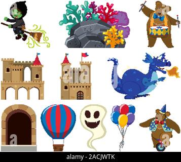 Set of fairytale characters on white background illustration Stock Vector