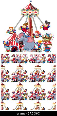 Seamless background design with circus rides and animals illustration Stock Vector