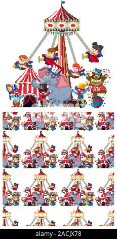 Seamless background design with circus rides and animals illustration Stock Vector