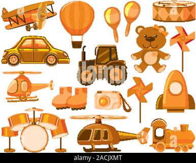 Large set of different objects in orange illustration Stock Vector
