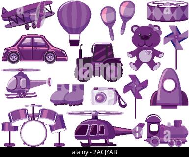 Large set of different objects in purple illustration Stock Vector