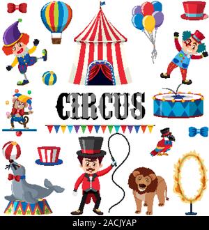 Set of circus elements on white background illustration Stock Vector