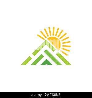 colorful mountain sun simple triangle stripes geometric logo vector Stock Vector