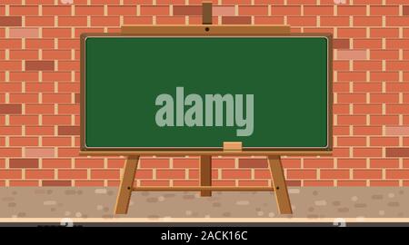 Empty blackboard on brick wall illustration Stock Vector