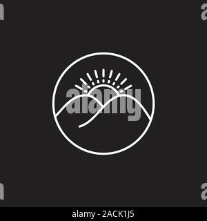 mountain sun rise simple line logo vector Stock Vector
