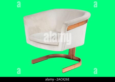 High stylish soft sofa arm chair for living room,office room and interior design isolated on green background with clipping path Stock Photo