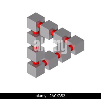 Impossible triangle, computer artwork. This is an impossible figure created by the physicist Roger Penrose. Impossible figures are objects that can be Stock Photo