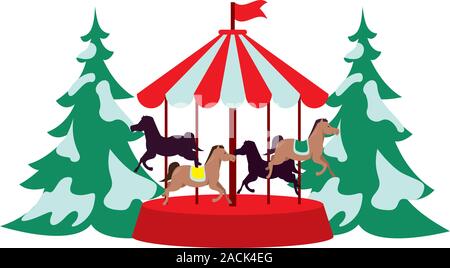 carrousel park attraction isolated icon Stock Vector