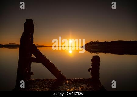 Sunset over the Menai Straits, Anglesey, North Wales Stock Photo