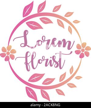 Florist Logo Design Template, Floral Logo Concept, Flower, Leaves, Green, Red, Pink Stock Vector
