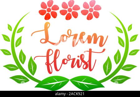 Florist Logo Design Template, Floral Logo Concept, Flower, Leaves, Green, Red, Pink Stock Vector