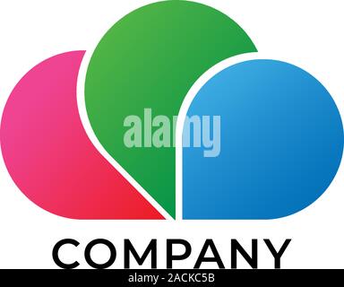 Creative & Multimedia Studio Logo Design Template, Cloud Logo Concept, Red Green Blue, RGB, Colorful, Three Element Stock Vector