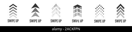 Arrow up for social media stories, design blogger, scroll pictogram. Set of Black Swipe Up icon. Scroll pictogram. Stories swipe button. Stock Vector