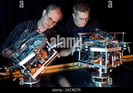 Spacecraft control systems. Researchers working on an artificial intelligence control system for spacecraft and satellites. This system is called sysb Stock Photo