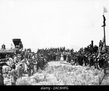 Golden Spike Ceremony to mark the completion of the First Transcontinental Railroad in the USA. This ceremony took place on 10 May 1869 at Promontory Stock Photo