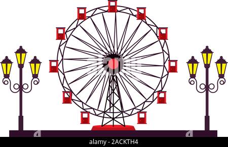 panoramic wheel attraction with lamps Stock Vector
