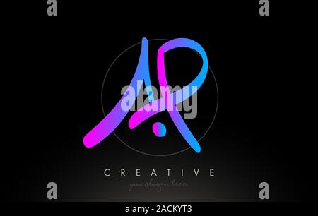 AP Artistic Brush Letter Logo Handwritten in Purple Blue Colors Vector Illustration. Stock Vector