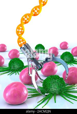 Cancer gene therapy, conceptual image. Computer artwork representing the use of gene therapy to treat hereditary predisposition to certain cancers. Stock Photo