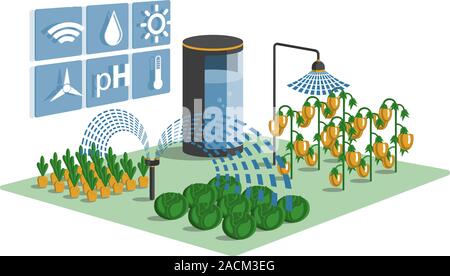 Smart farm with wireless control. Vector illustration. Stock Vector