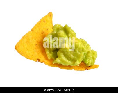 Guacamole with nachos. Isolated on white background Stock Photo